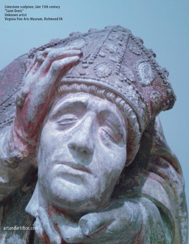 Saint Denis Limestone Sculpture - headless 15th century 3