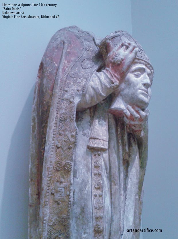 Saint Denis Limestone Sculpture - headless 15th century 4