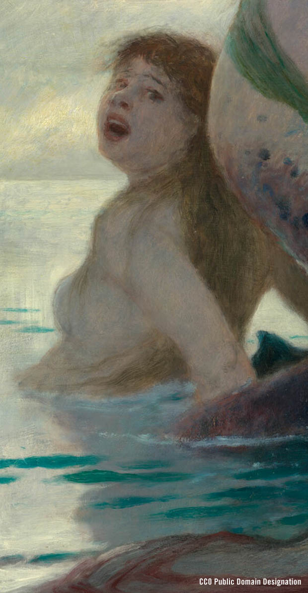 Detail side of Singing Mermaid - In the Sea 1883 by Arnold Bocklin